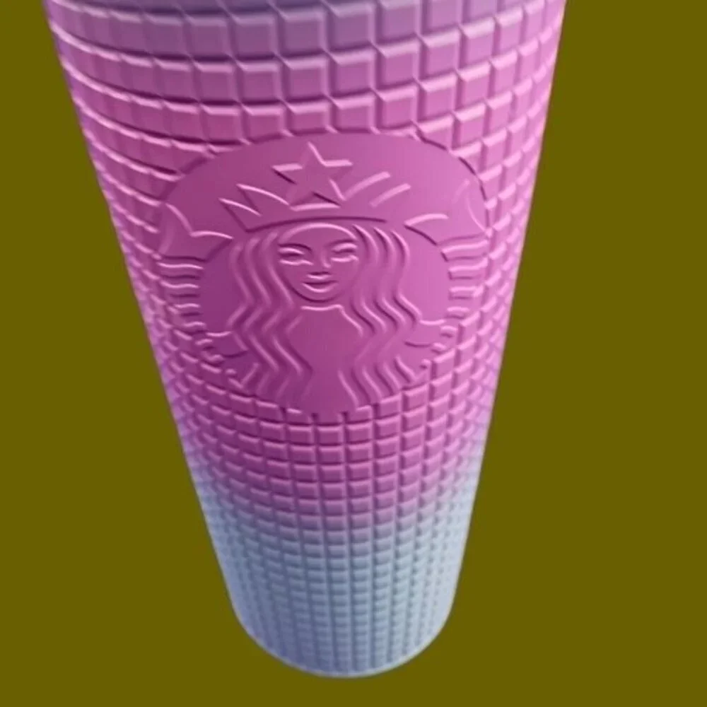 Starbucks 2024 valentines tri color 24oz tumbler with straw pink/teal/blue